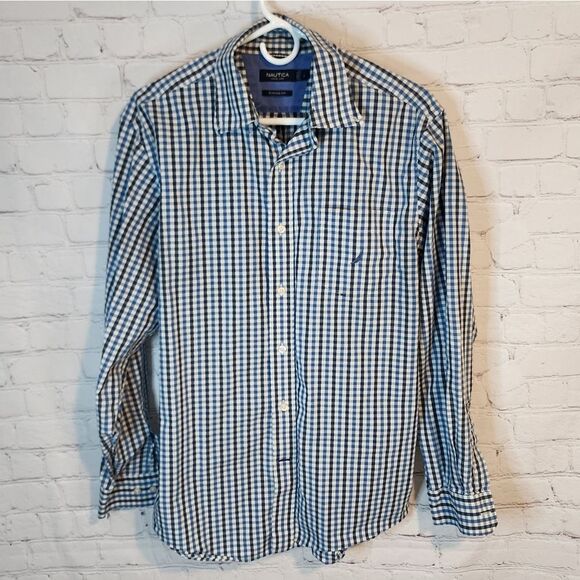Nautica Blue Checkered "Classic Fit" Men's Shirt, Size Large - Picture 1 of 3